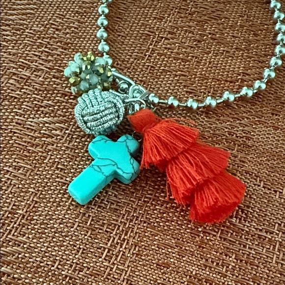 Handmade Beaded Charm Bracelet with Red Tassels - Picture 3 of 3